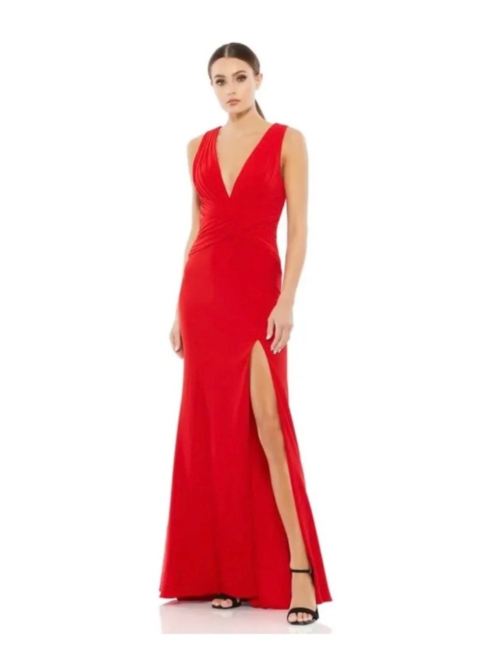 NWT Ieena for Mac Duggal Pleated Bodice Jersey Column Gown in Red - Size 2